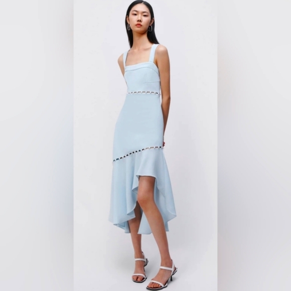 Jonathan Simkhai Size 6 Houston Sky Blue Squareneck Asymmetrical Midi Dress NWT - Picture 5 of 16